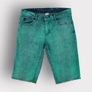 GUESS Shorts Jean Bermuda Cutoffs Distressed 100% Cotton Green Size 18
